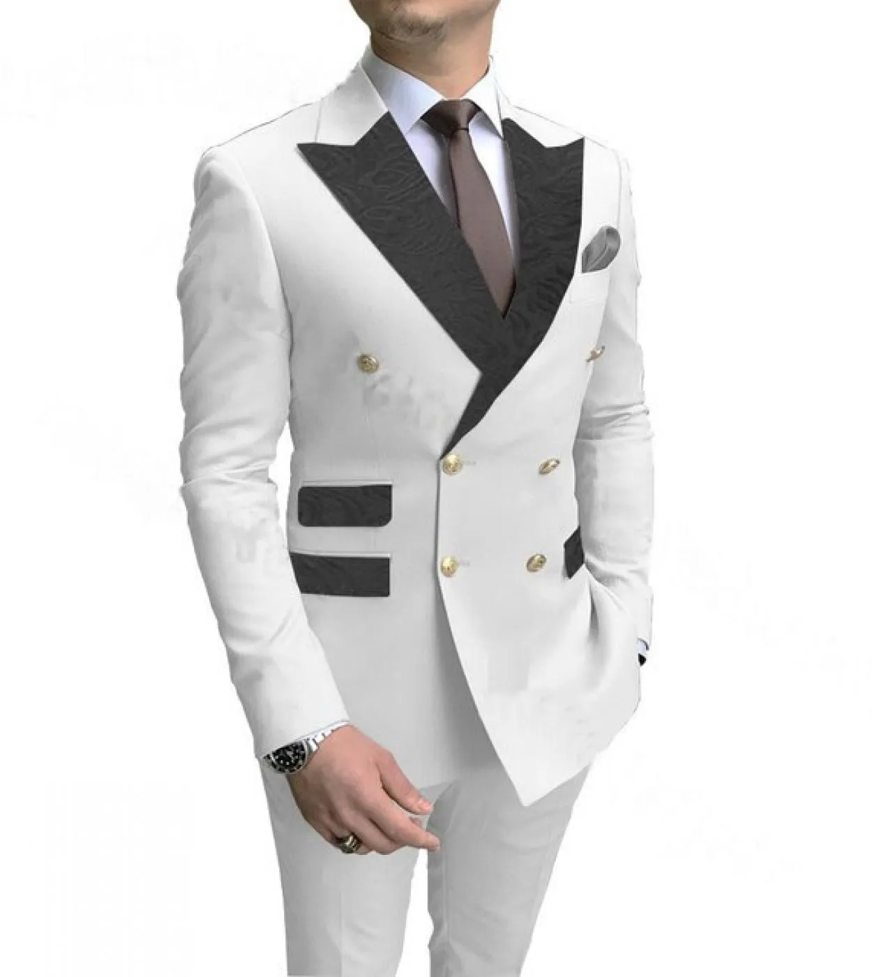 2022 Classic Brown Herringbone Business Mens 2 Piece Suits With Pants Men Groom Wedding Slim Fit Suit Party Costume Homm