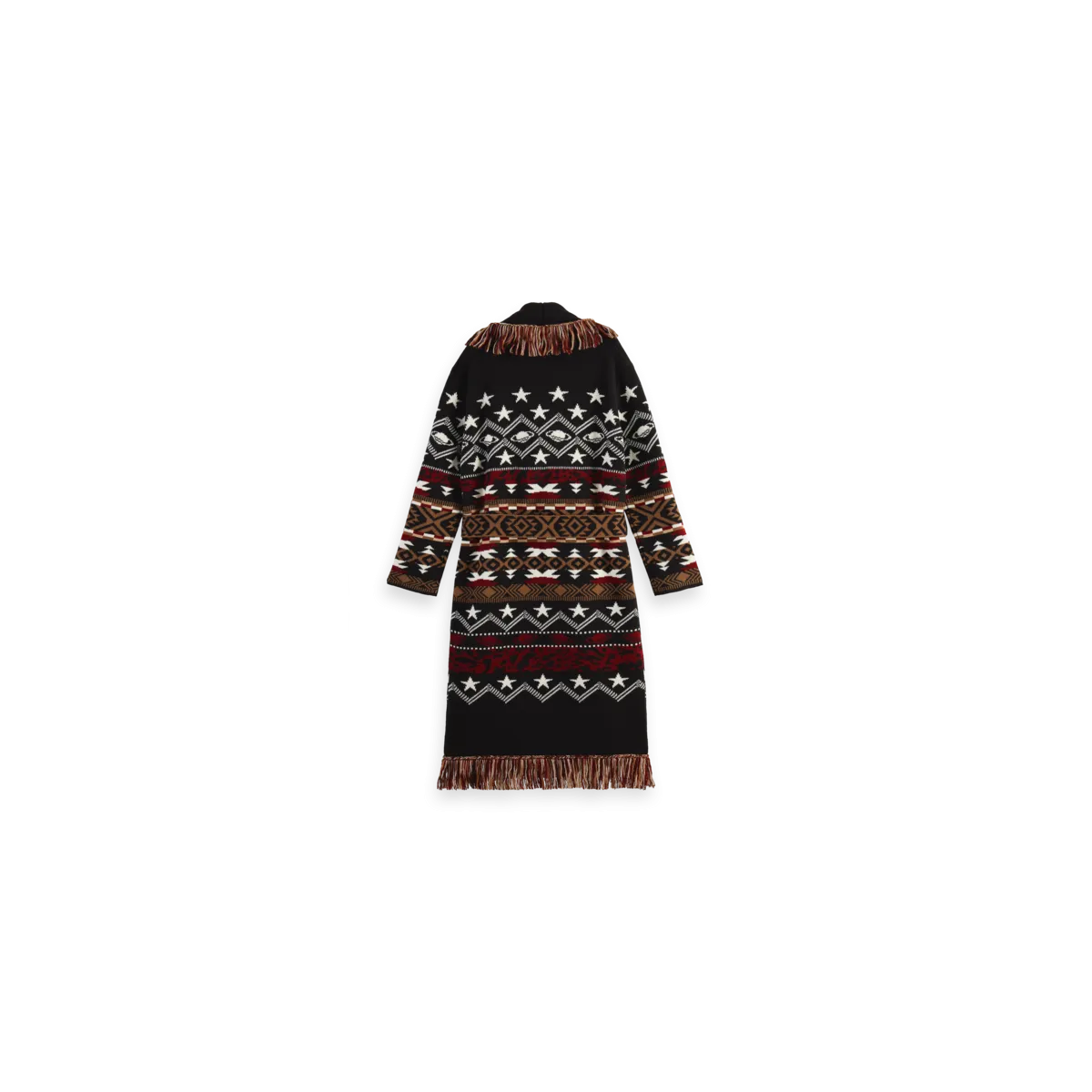 Cardigan Lungo Jacquard Con Frange