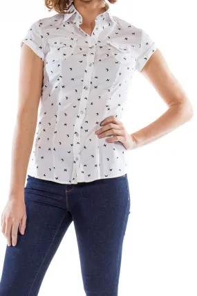 Carrera  ---------    ------------Camicia manica corta con microfantasia - Bianca