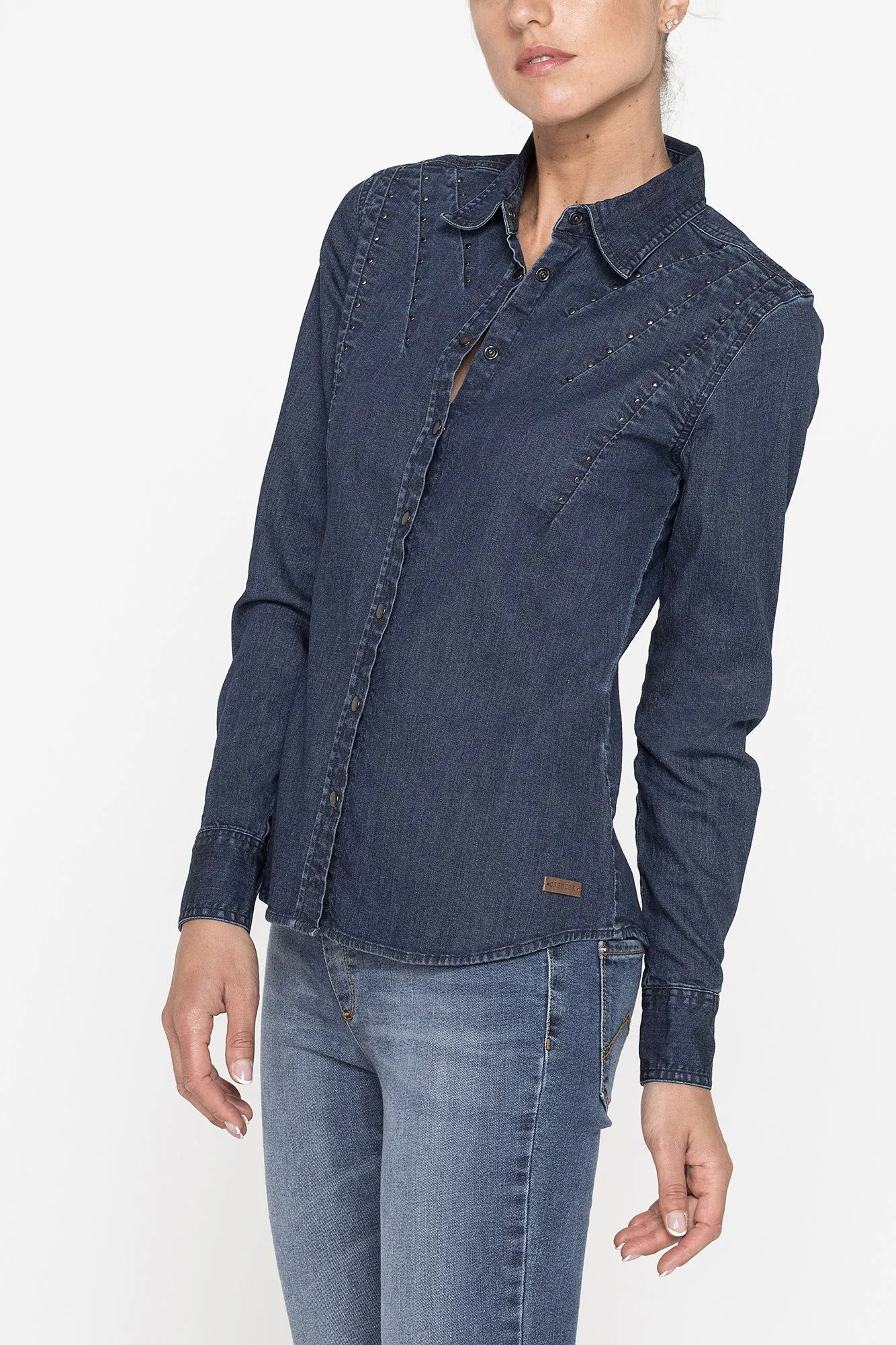 Carrera  ---------    ------------Camicia manica lunga in denim elasticizzato - Lavaggio blu scuro