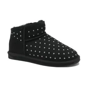 EMU AUSTRALIA YILPI W12923 black noir nero scarpe donna stivaletti camoscio montone pelo borchie