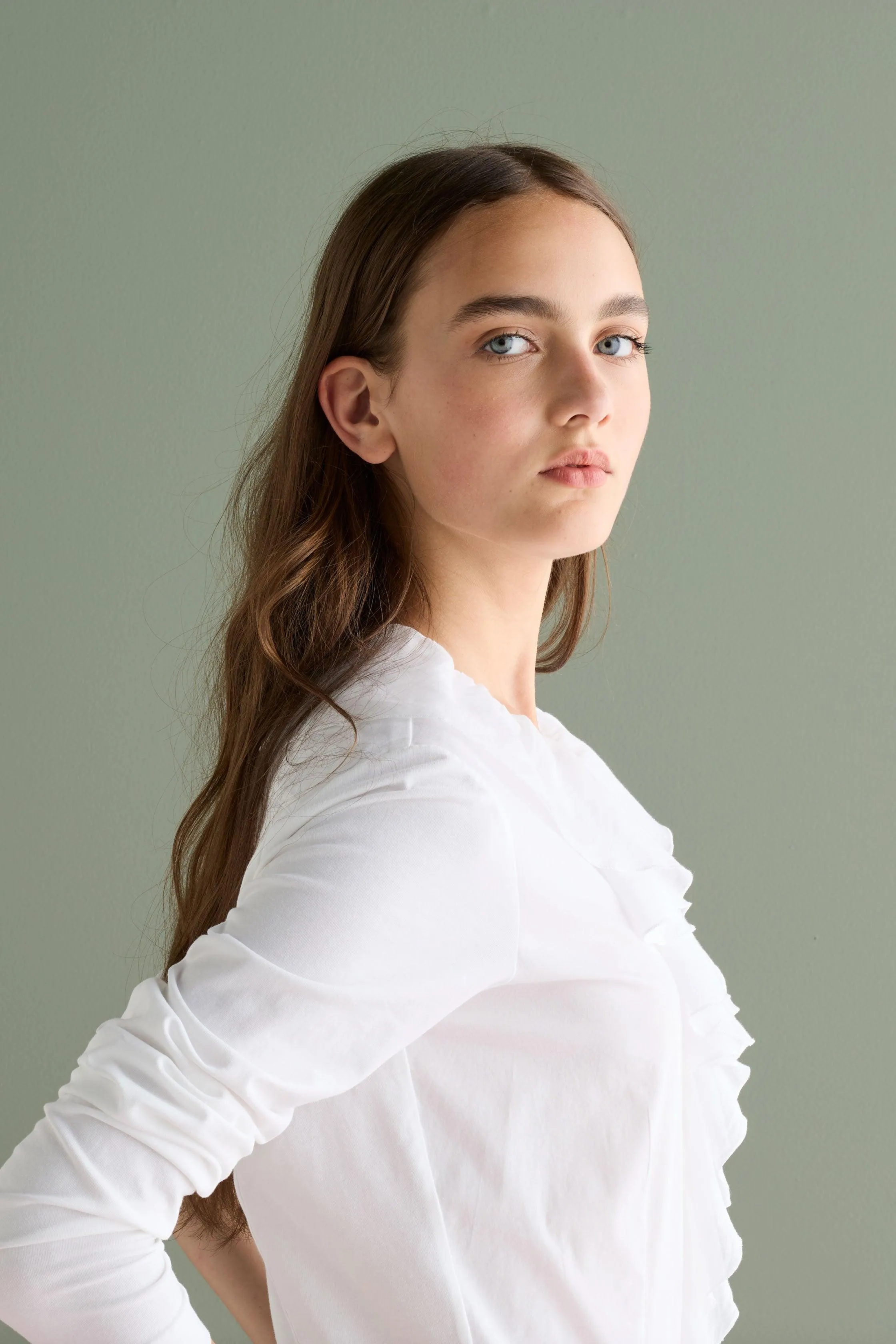 European Culture  ---------    ------------Camicia a Manica Lunga in Cotone con Volant Davanti 67CU 3217
