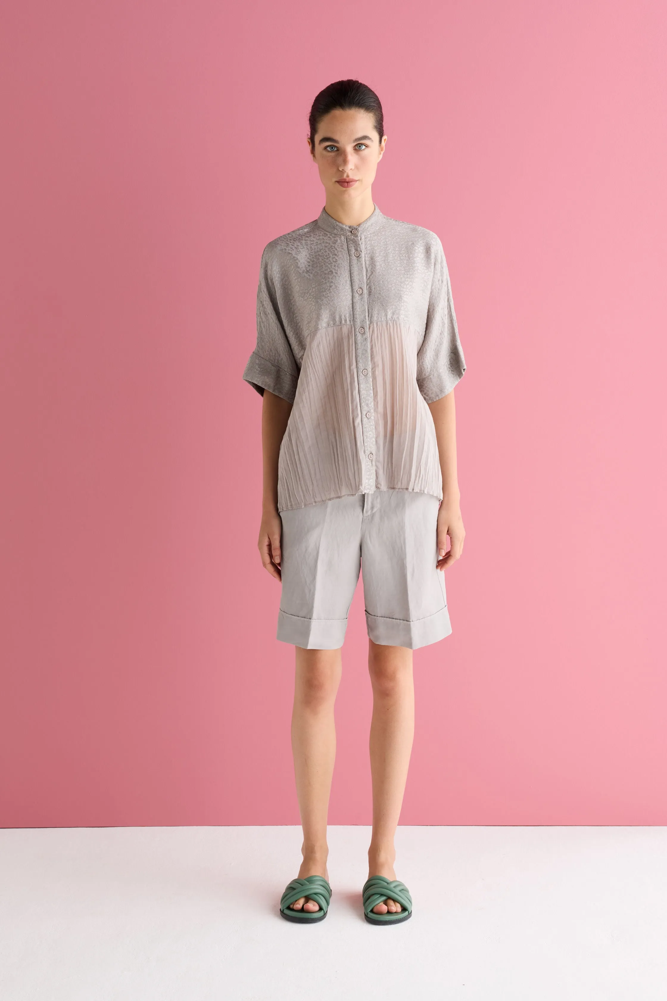 European Culture  ---------    ------------Camicia Plissé con Collo alla Coreana 6580 3394