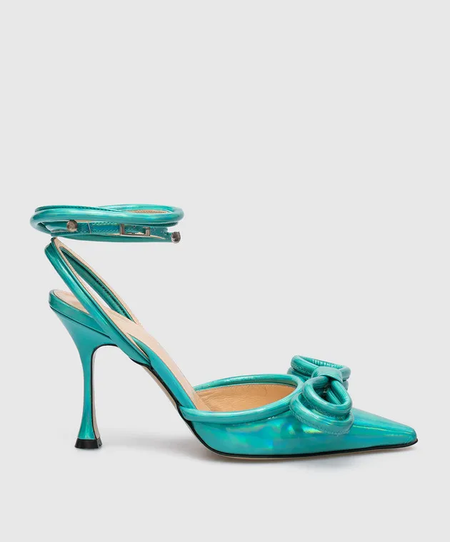 Mach&Mach Slingback Double Bow in pelle verde con effetto olografico S0127LAS016NE