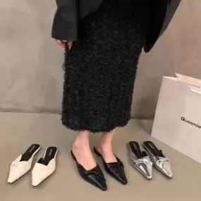 Mezze pantofole Baotou argento temperamento francese Scarpe da donna per abbigliamento esterno 2024 Mezze pantofole piatte piegh