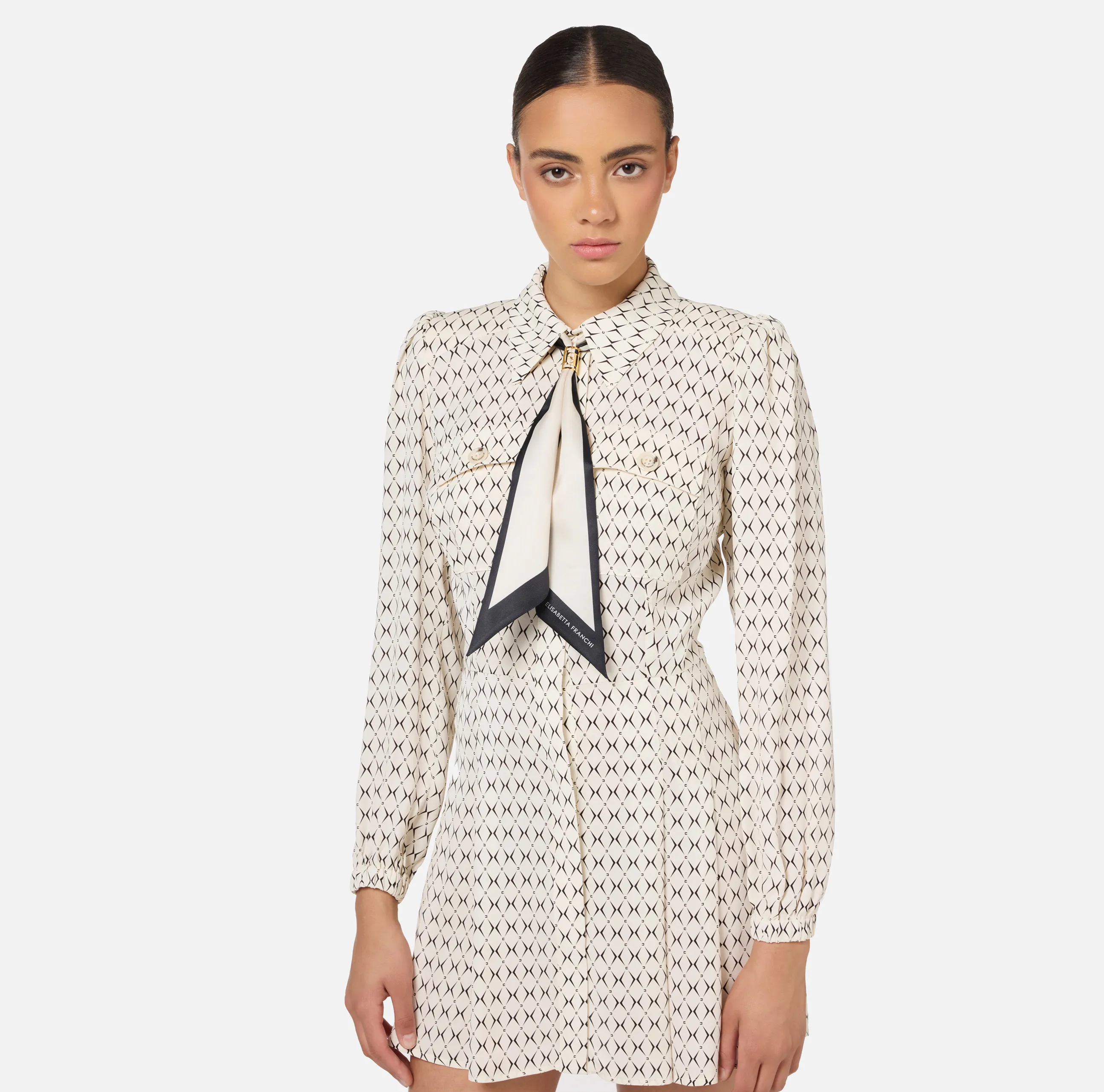 Miniabito in georgette stampa rombo con foulard