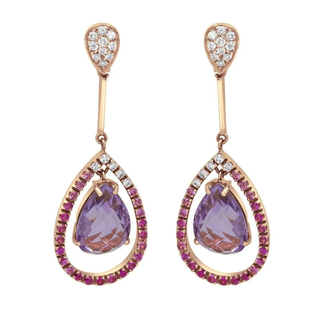 Orecchini in oro, diamanti bianchi, zaffiri rosa