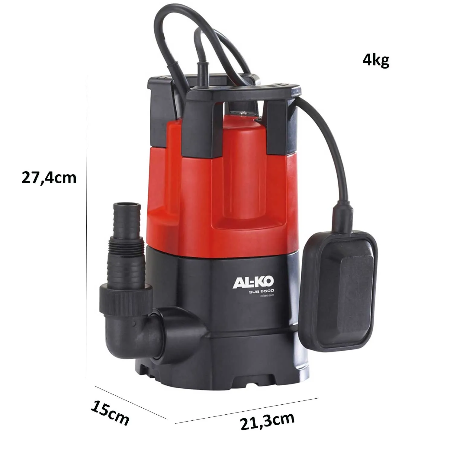 Pompa sommersa ALKO Sub 6500 per acque chiare con cavo 10m potenza 250 W aspirazione piano fino a 25mm portata max 6500 l/h prof