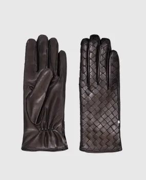 Sermoneta Gloves Guanti in pelle nera con intreccio BW