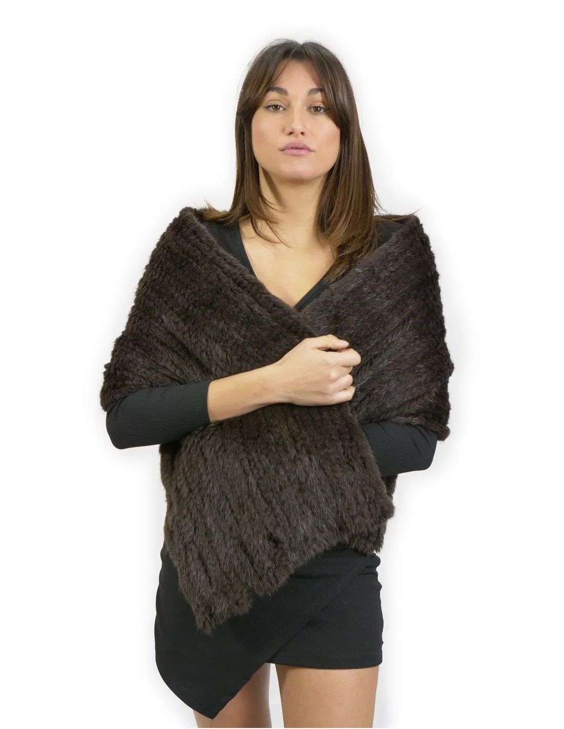 Stola visone pelo lungo marrone 40x160 cm pelliccia donna tricot morbida 