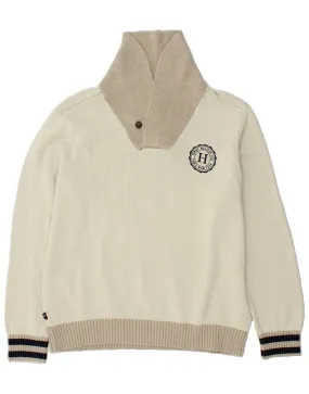 TOMMY HILFIGER Mens Shawl Neck Jumper Sweater XL Off White Cotton