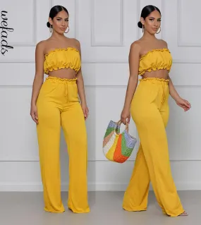Wefads Set Suit Soild Color Casual Tube Top Pants Womens Two Piece Suit    Club Pant Set Summer Elegant Fashion Street